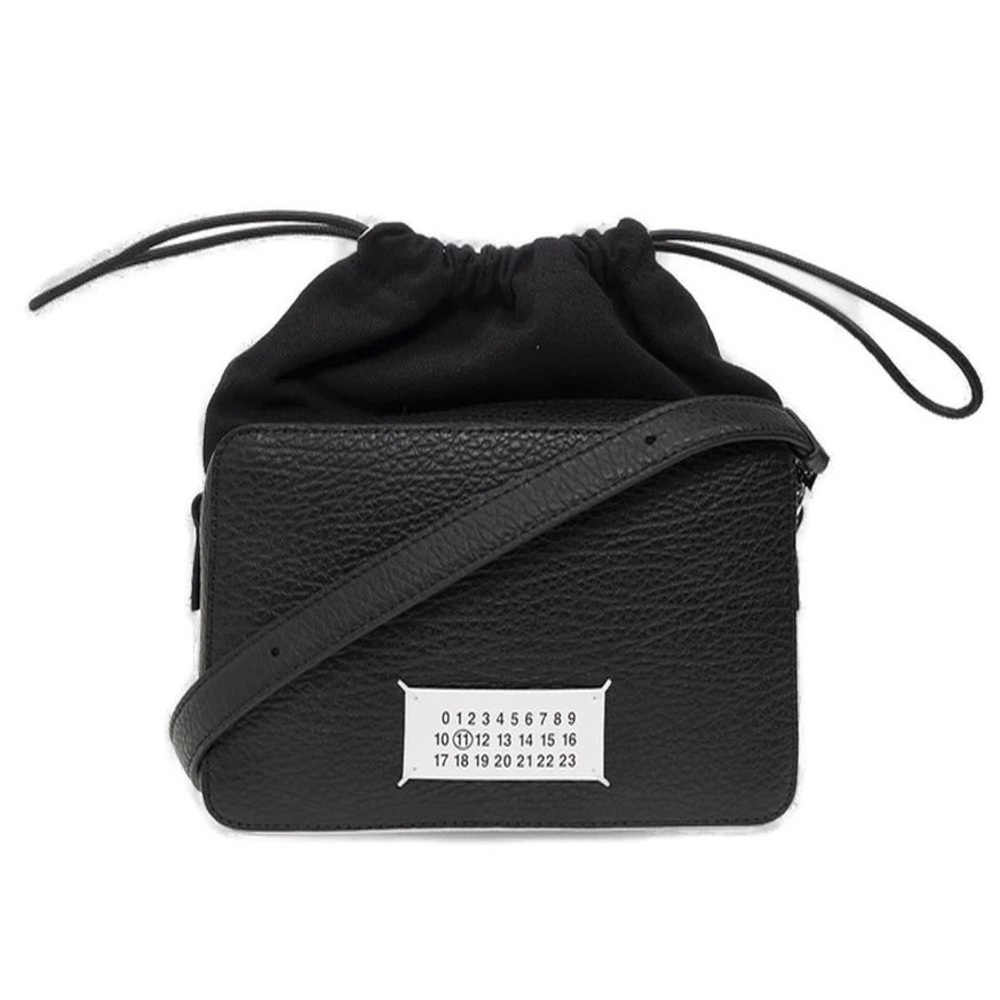 Maison Margiela 5AC Black Leather Drawstring Shoulder Crossbody Camera Bag